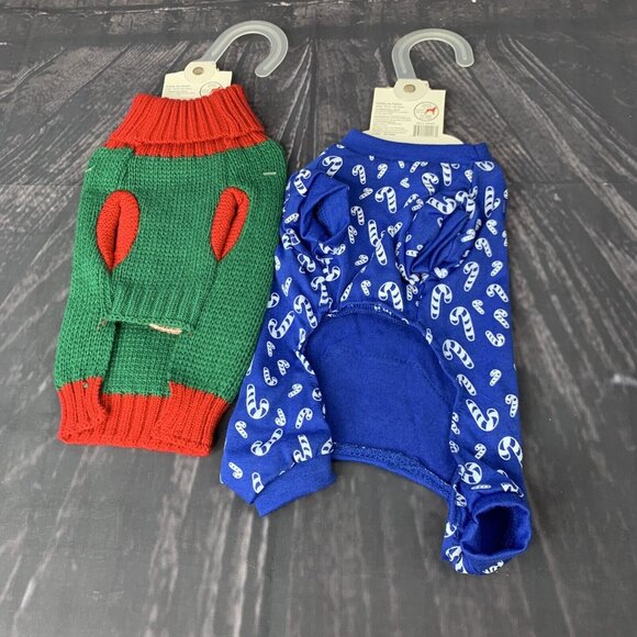 Pet Central XS  x-small Winter Dog Ornament Sweater & Holiday Candy Cane Pjs - Picture 3 of 3